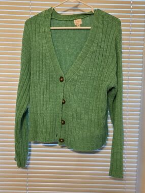 a new day Green Ribbed V-Neck Button Cardigan